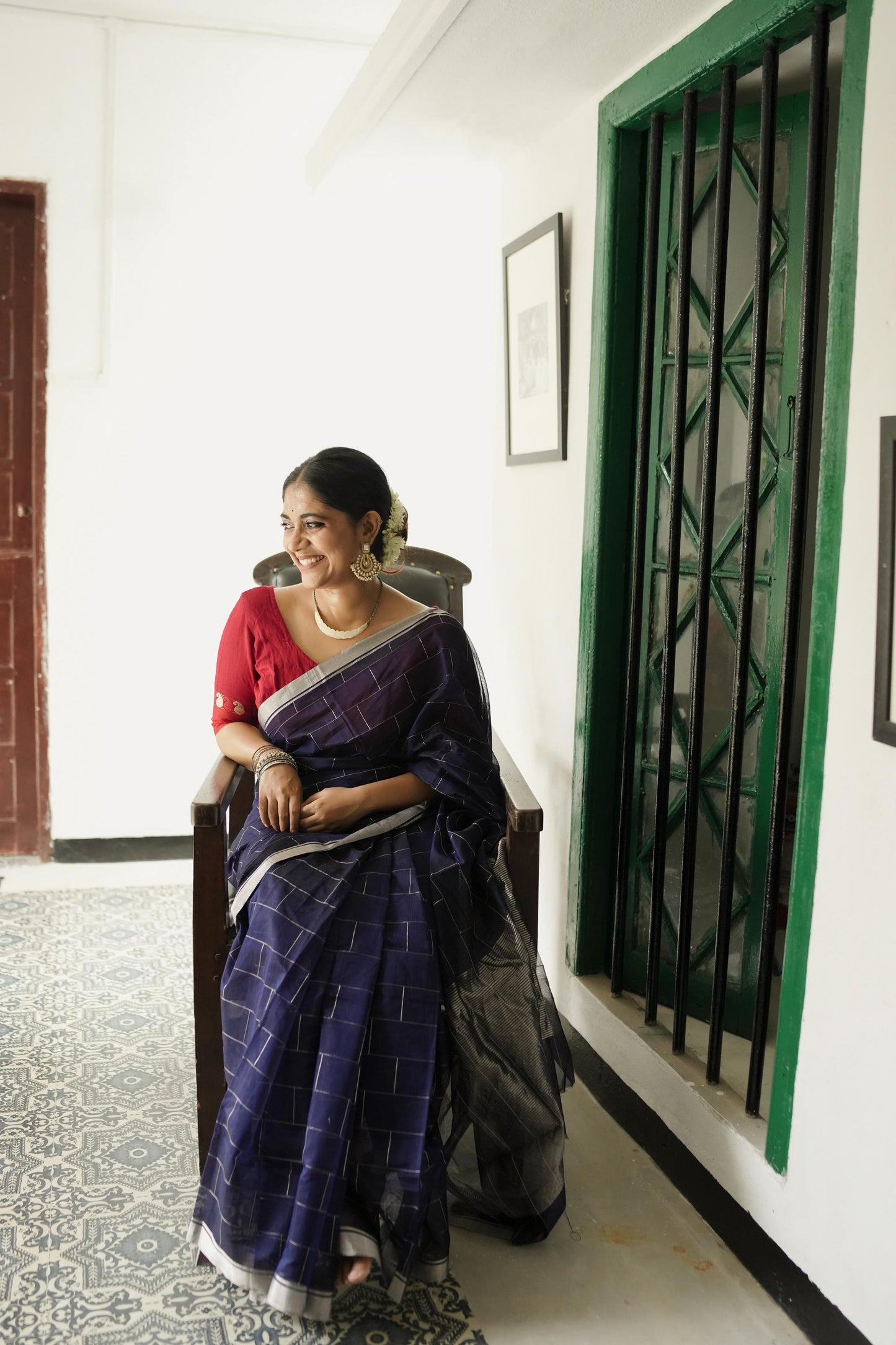 Utsav Silver Zari Blue Chanderi  Saree