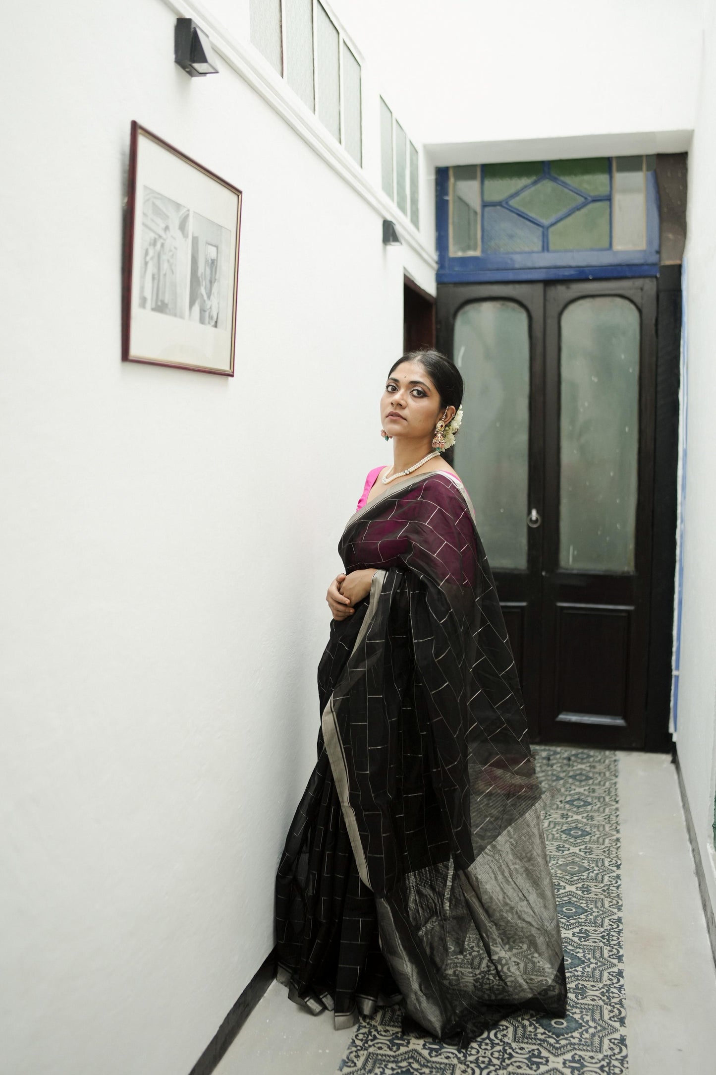 Utsav Silver Zari Black Chanderi  Saree