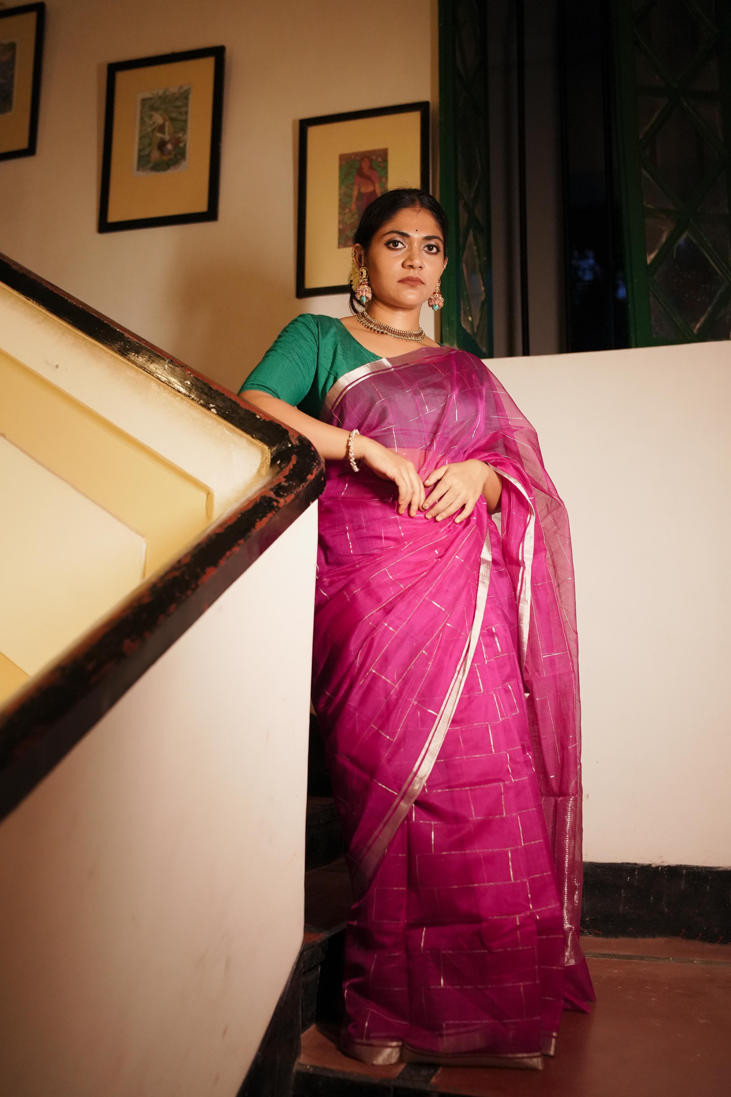 Utsav pink silk cotton silver Zari Chanderi Saree