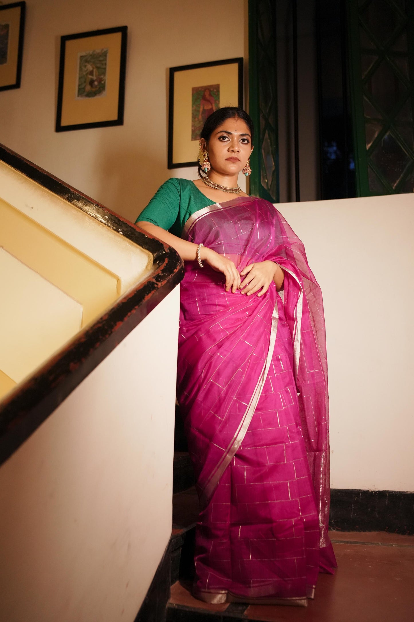 Utsav Silver Zari Pink Chanderi  Saree