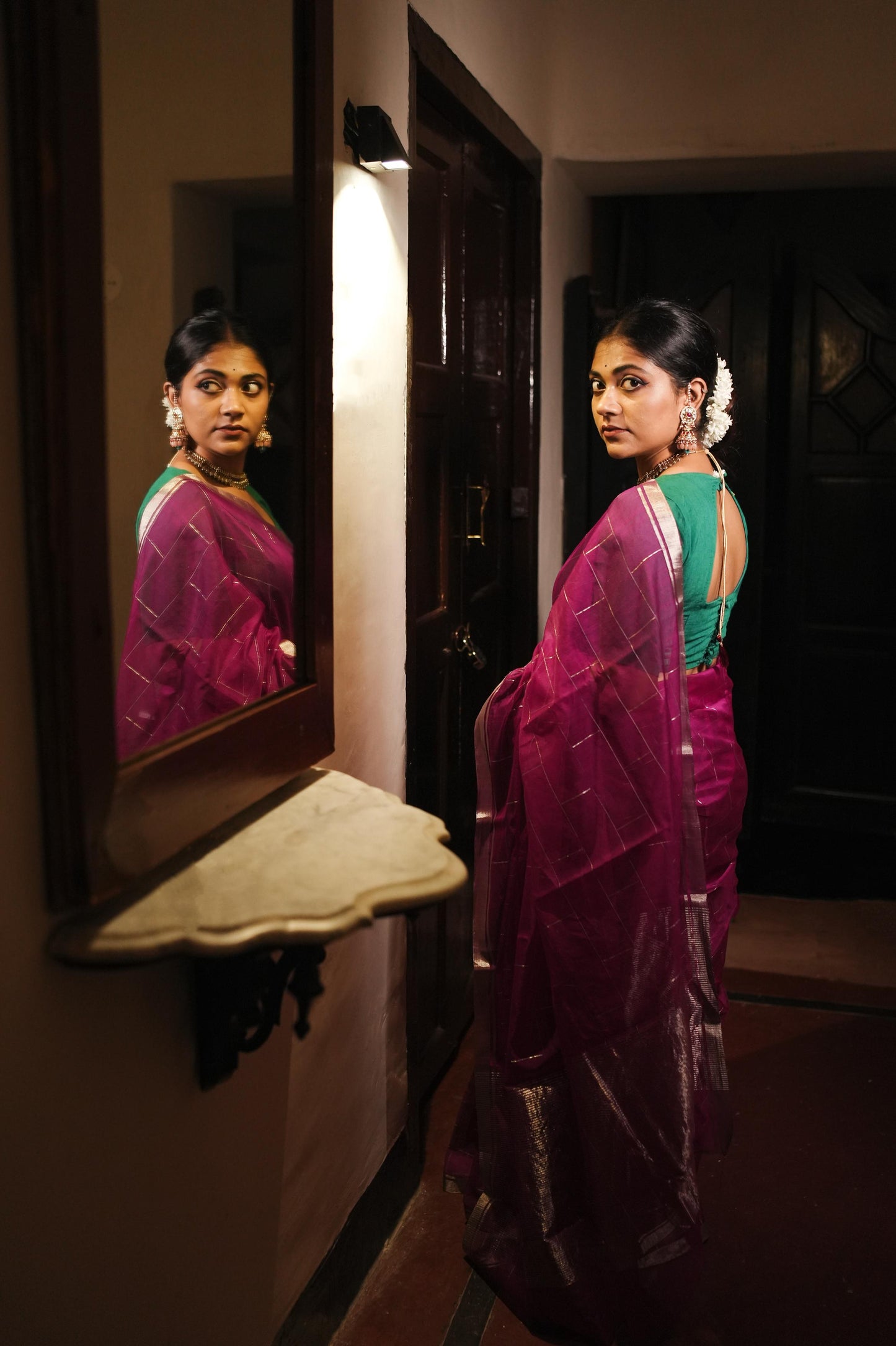 Utsav Silver Zari Pink Chanderi  Saree