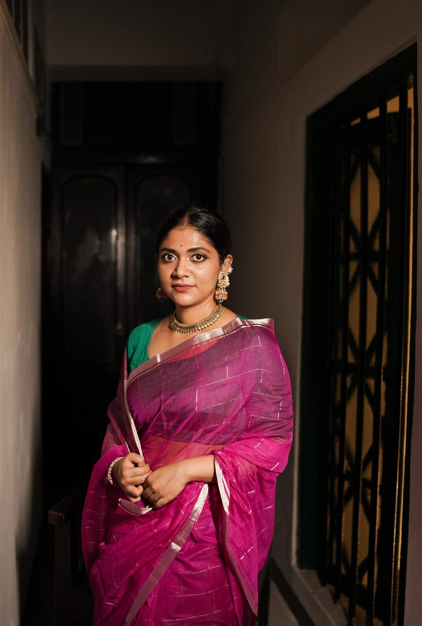 Utsav Silver Zari Pink Chanderi  Saree