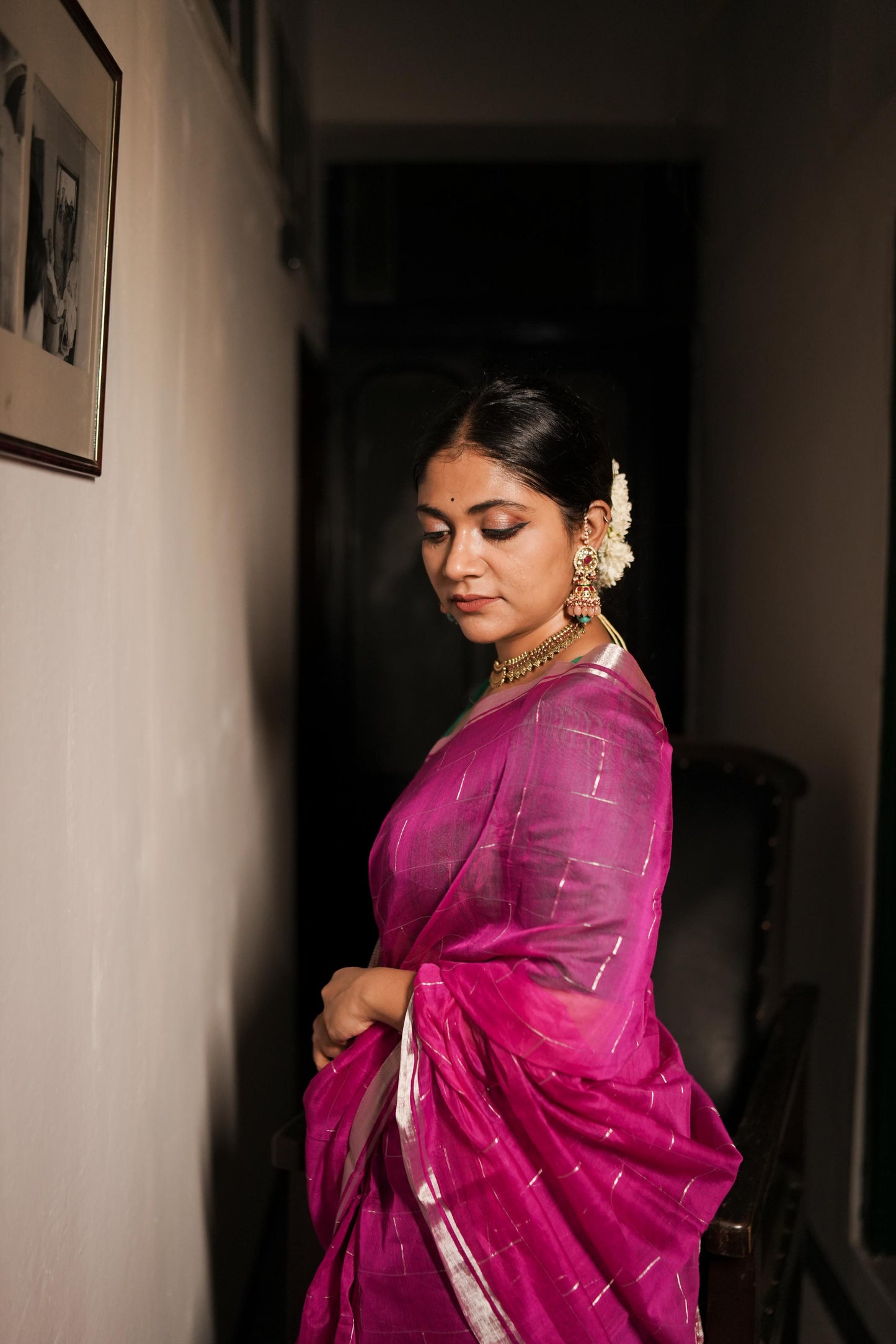 Utsav Silver Zari Pink Chanderi  Saree