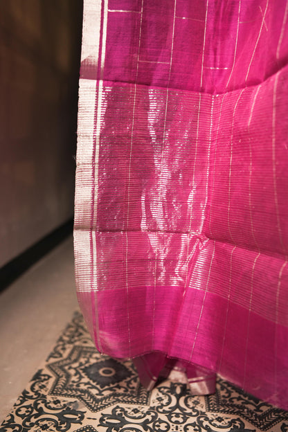 Utsav Silver Zari Pink Chanderi  Saree