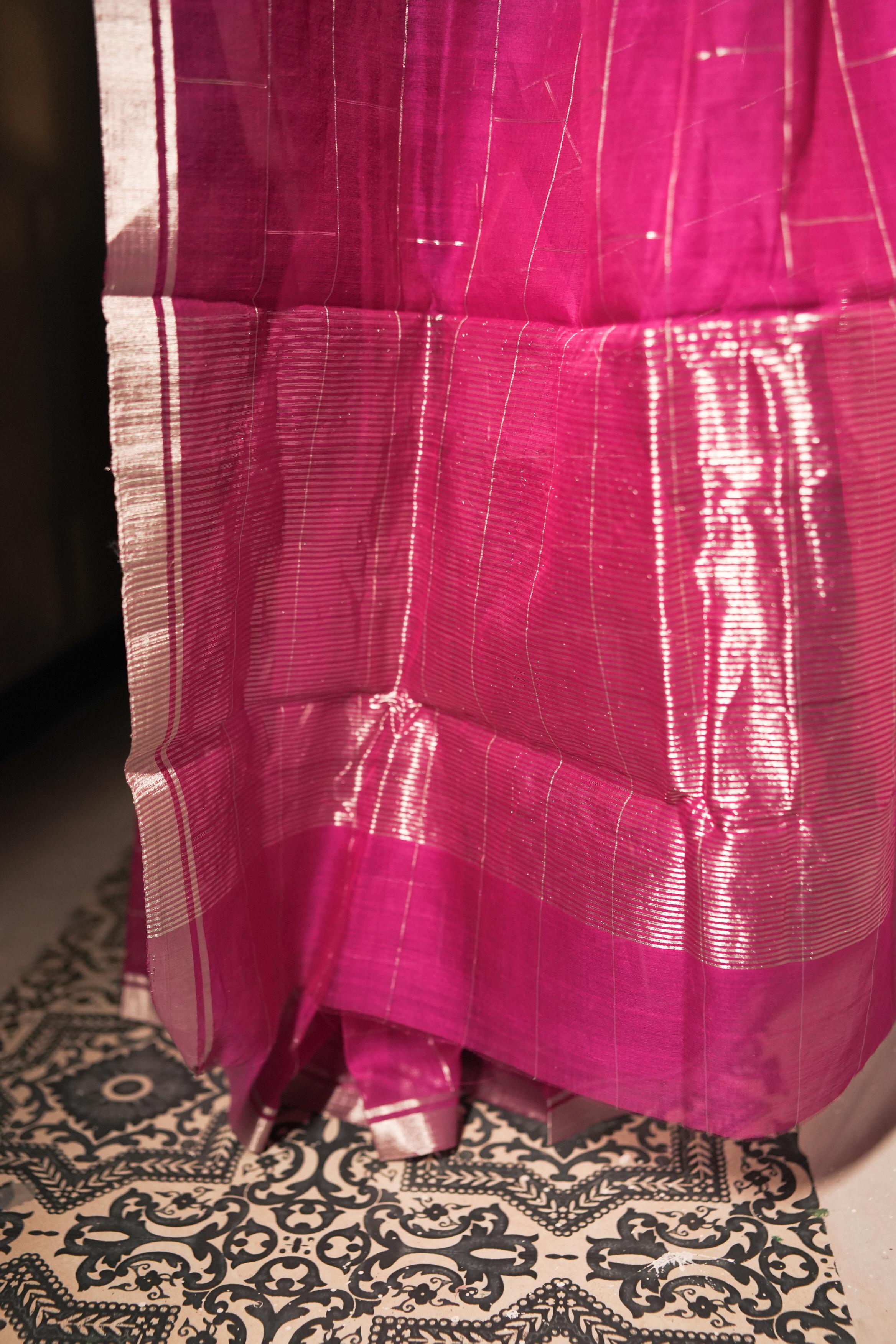 Utsav pink silk cotton silver Zari Chanderi Saree