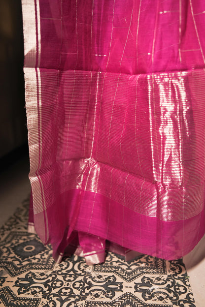 Utsav Silver Zari Pink Chanderi  Saree