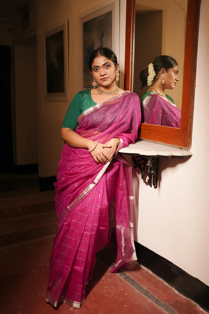 Utsav Silver Zari Pink Chanderi  Saree