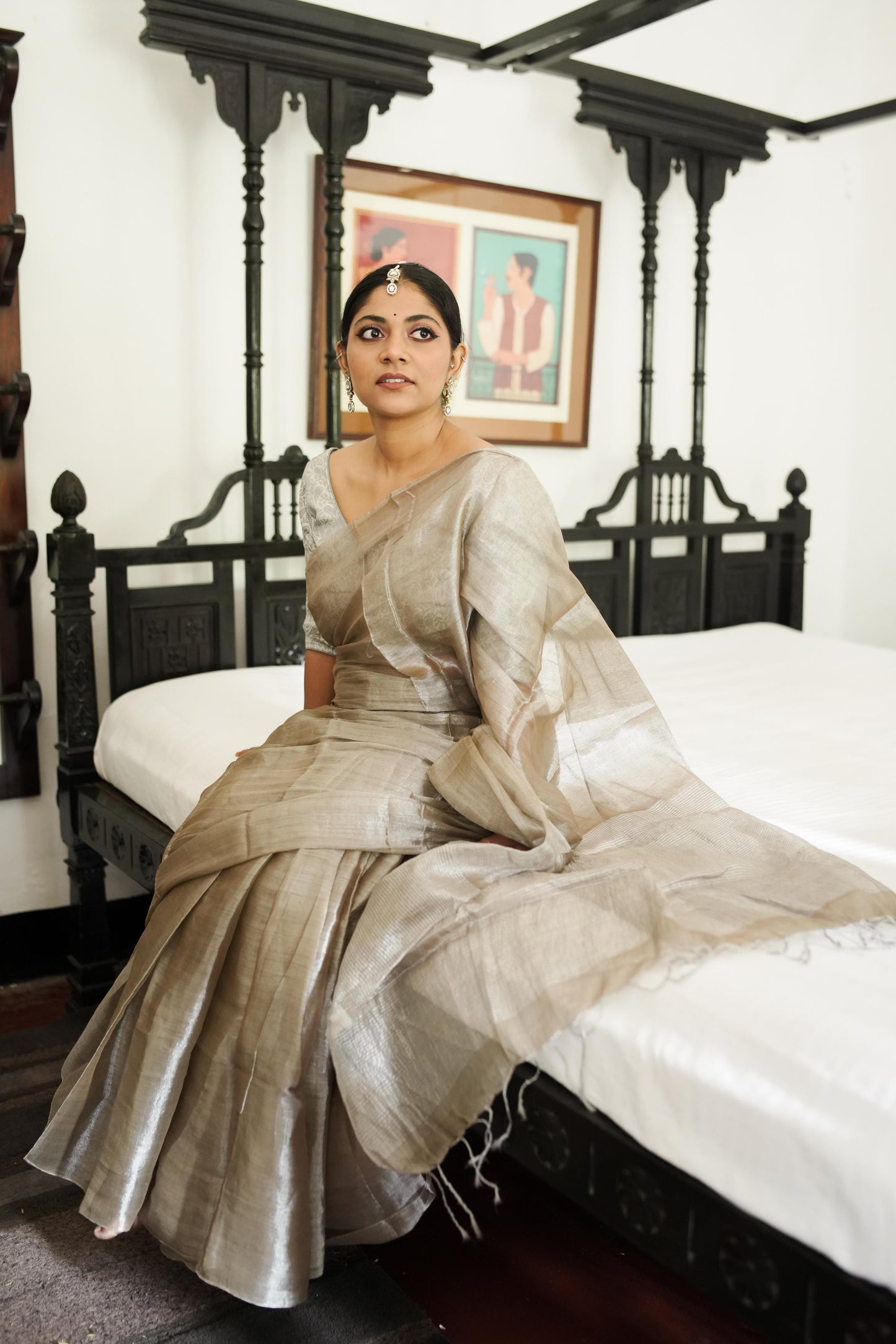 Weaves of Bengal - Sitara  -  Tillottama Grey tissue saree