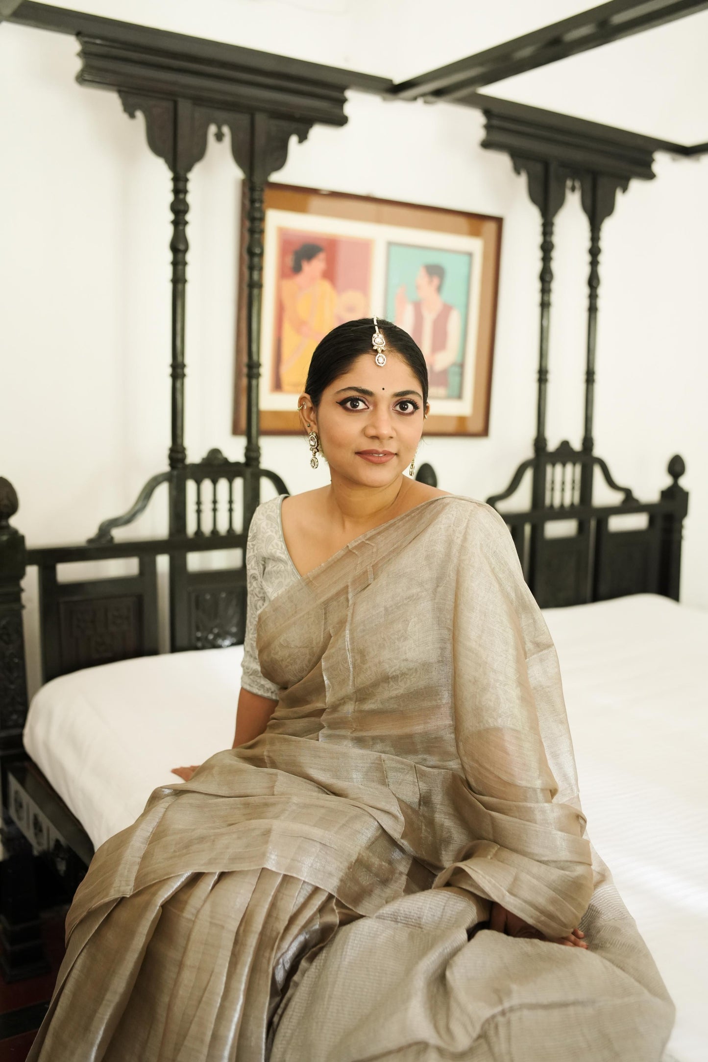 Weaves of Bengal - Sitara  -  Tillottama Grey tissue saree