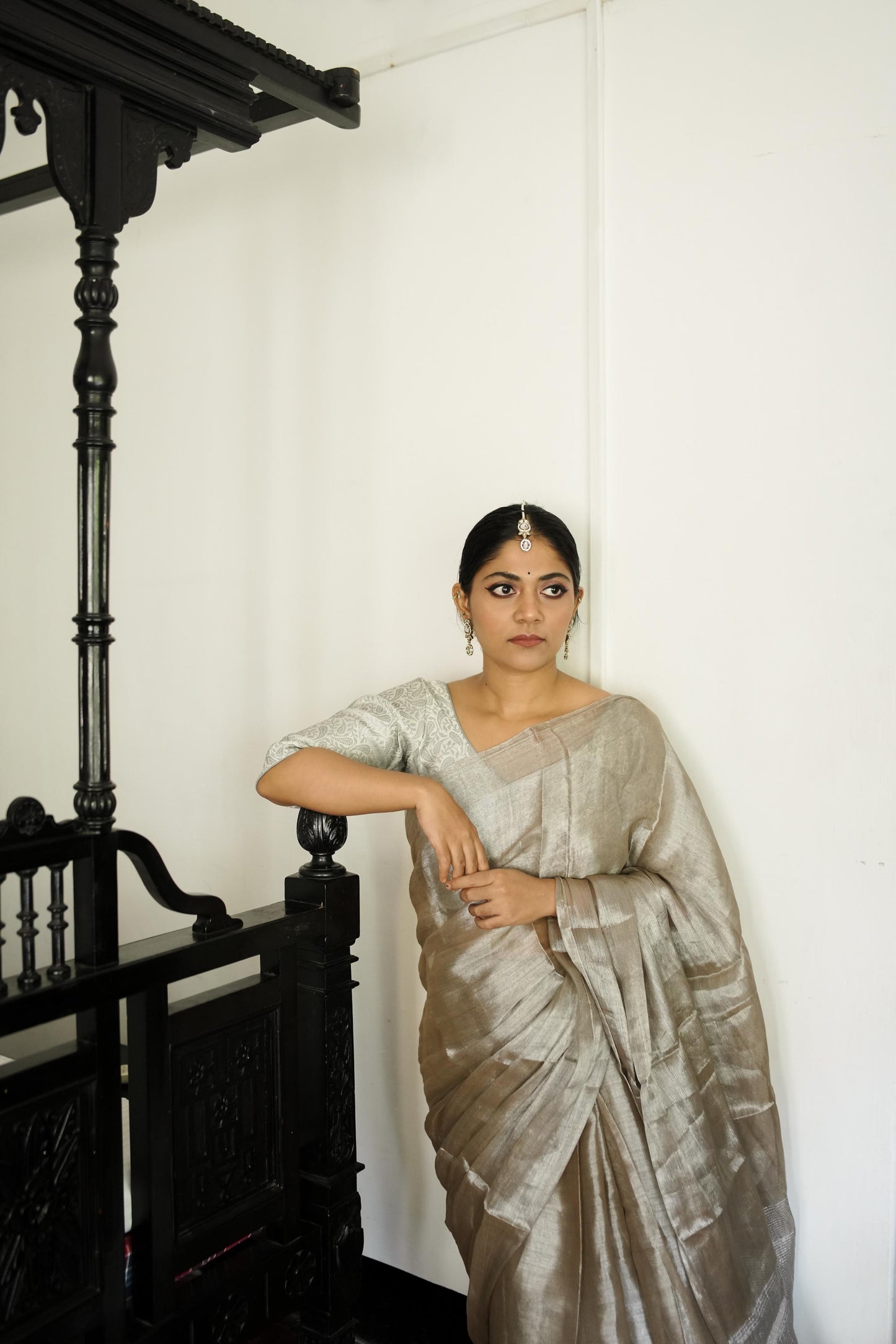 Weaves of Bengal - Sitara  -  Tillottama Grey tissue saree