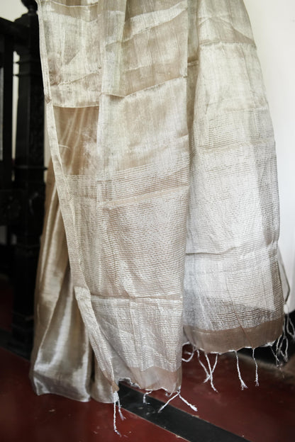 Weaves of Bengal - Sitara  -  Tillottama Grey tissue saree