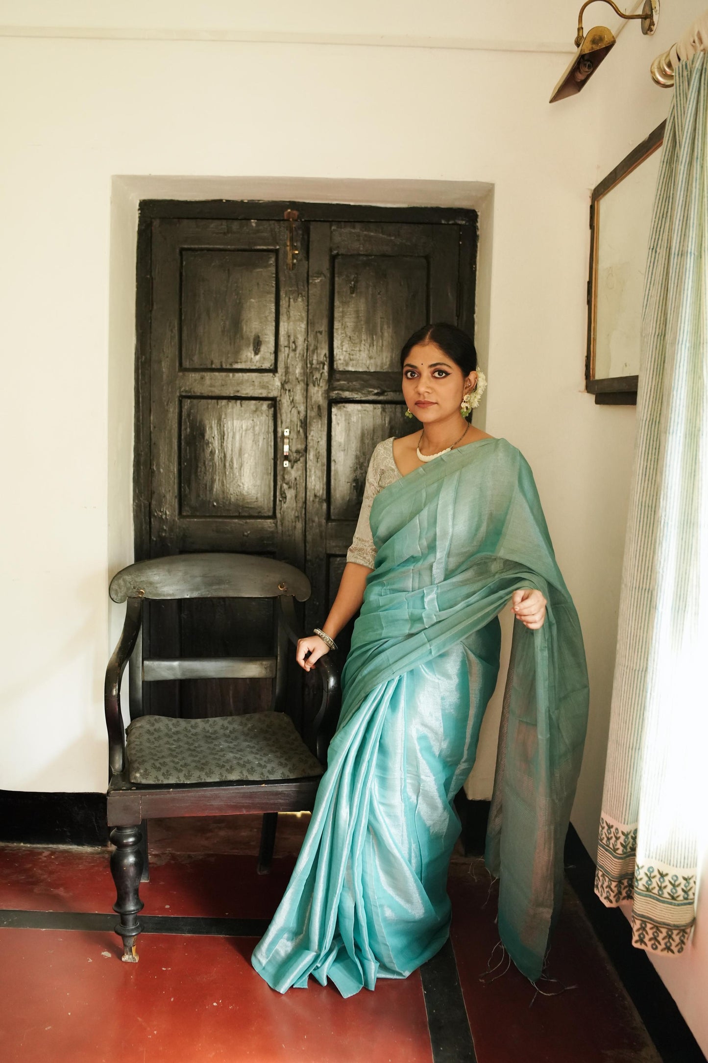 Weaves of Bengal - Sitara  -  Shramila light blue tissue saree