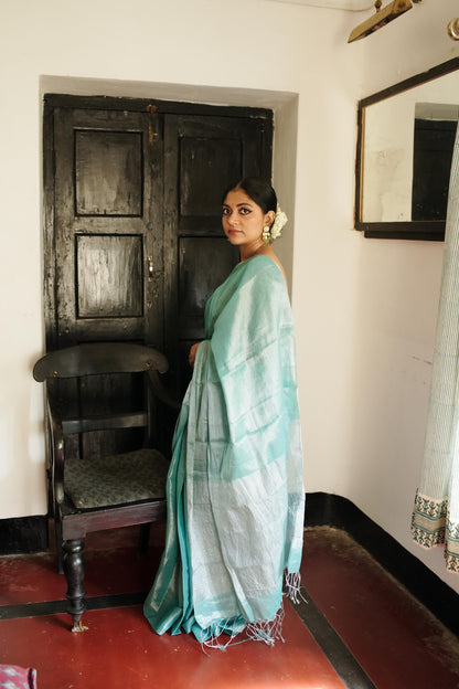 Weaves of Bengal - Sitara  -  Shramila light blue tissue saree