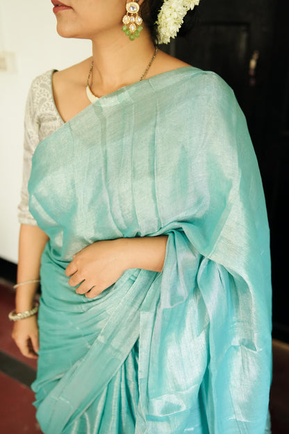 Weaves of Bengal - Sitara  -  Shramila light blue tissue saree