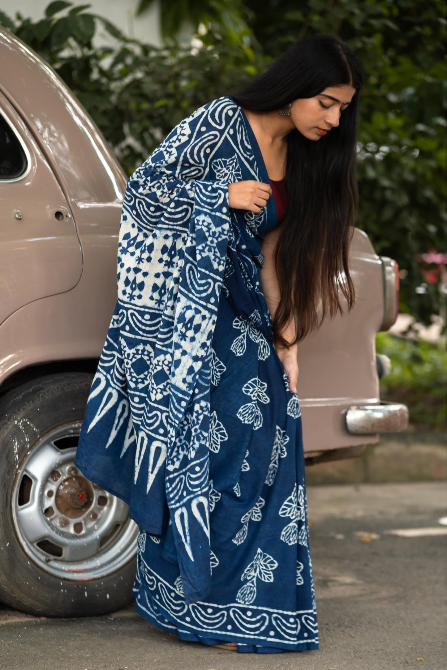 Azo free dyed Dabu cotton sarees - Neelambari