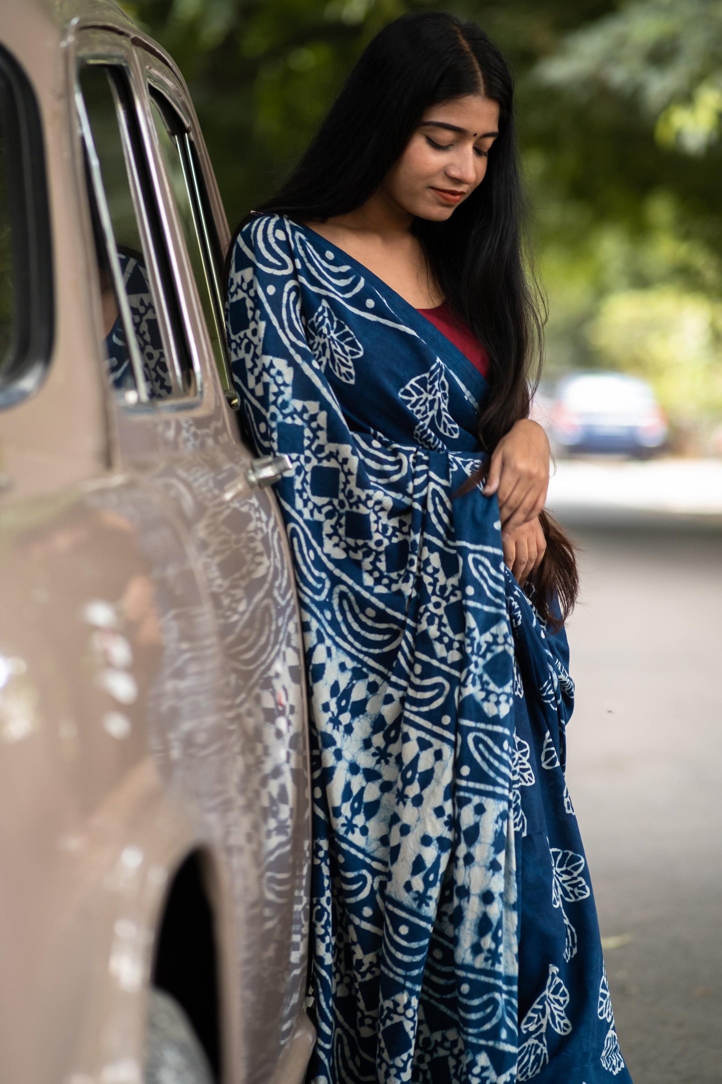 Azo free dyed Dabu cotton sarees - Neelambari