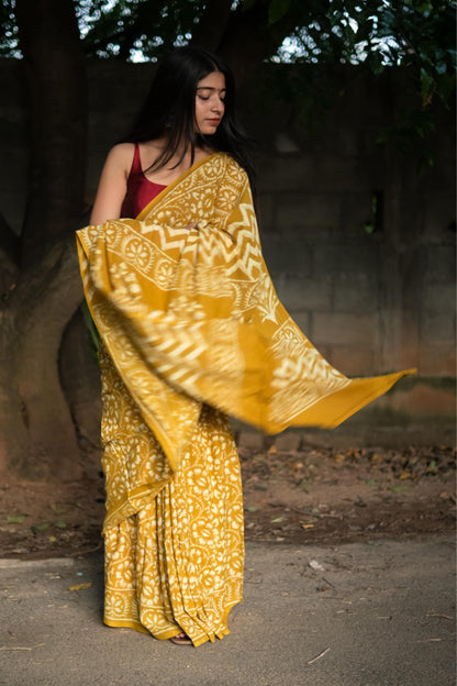 Azo free dyed Dabu cotton sarees - Dhoop