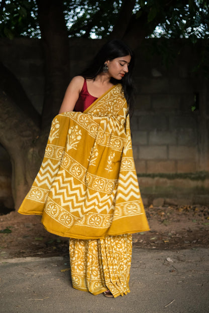 Azo free dyed Dabu cotton sarees - Dhoop
