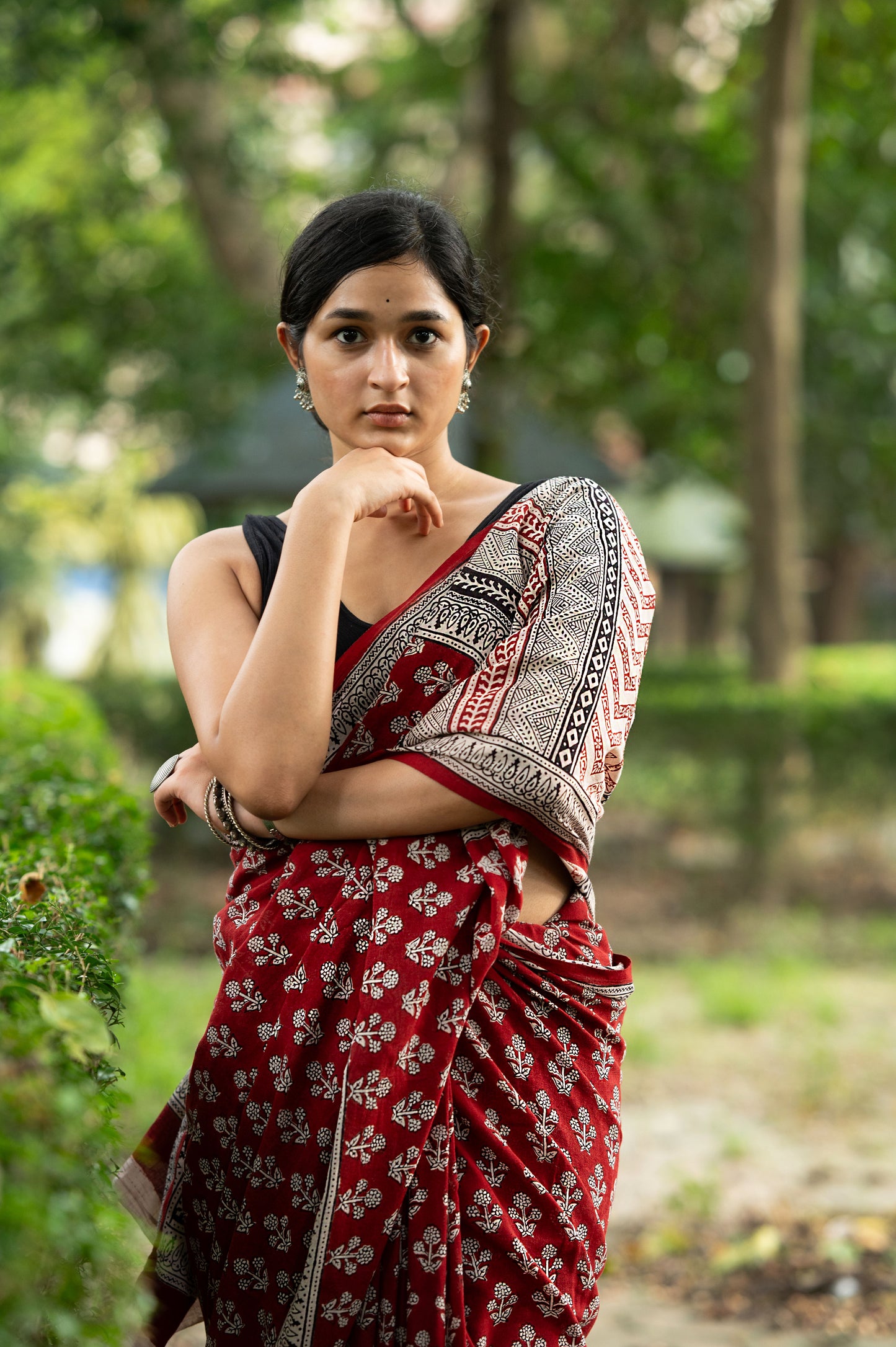 Natural dyed Bagh print sarees - Chitara -  Bindu
