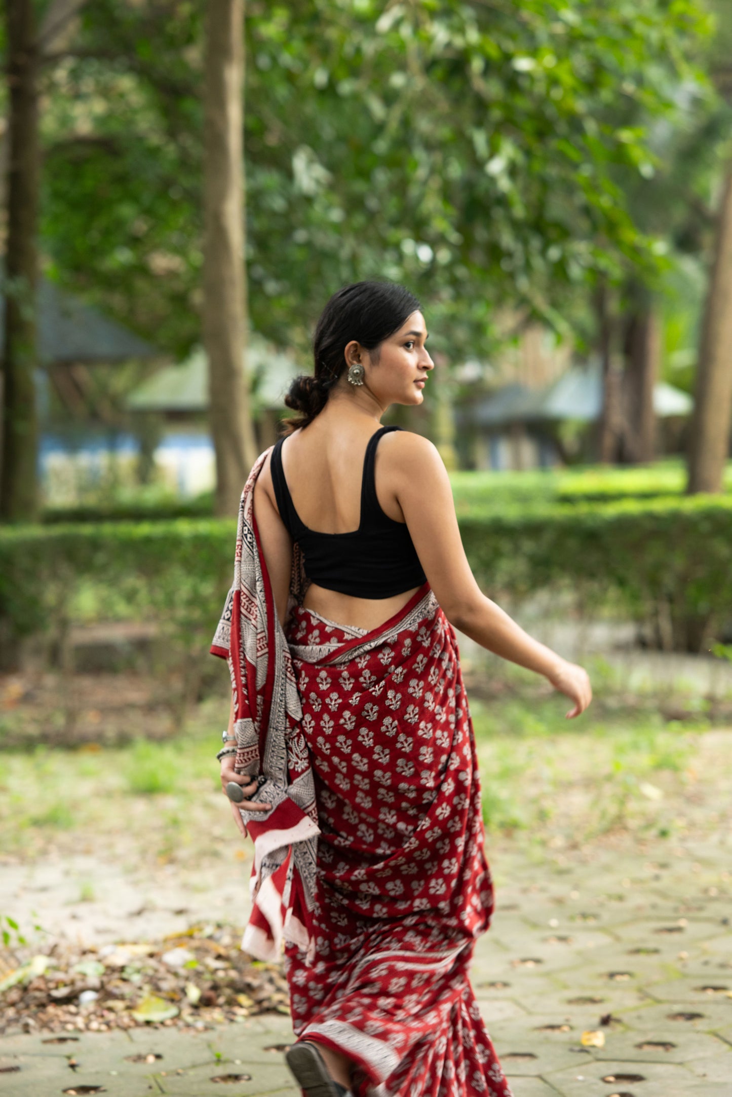 Natural dyed Bagh print sarees - Chitara -  Bindu