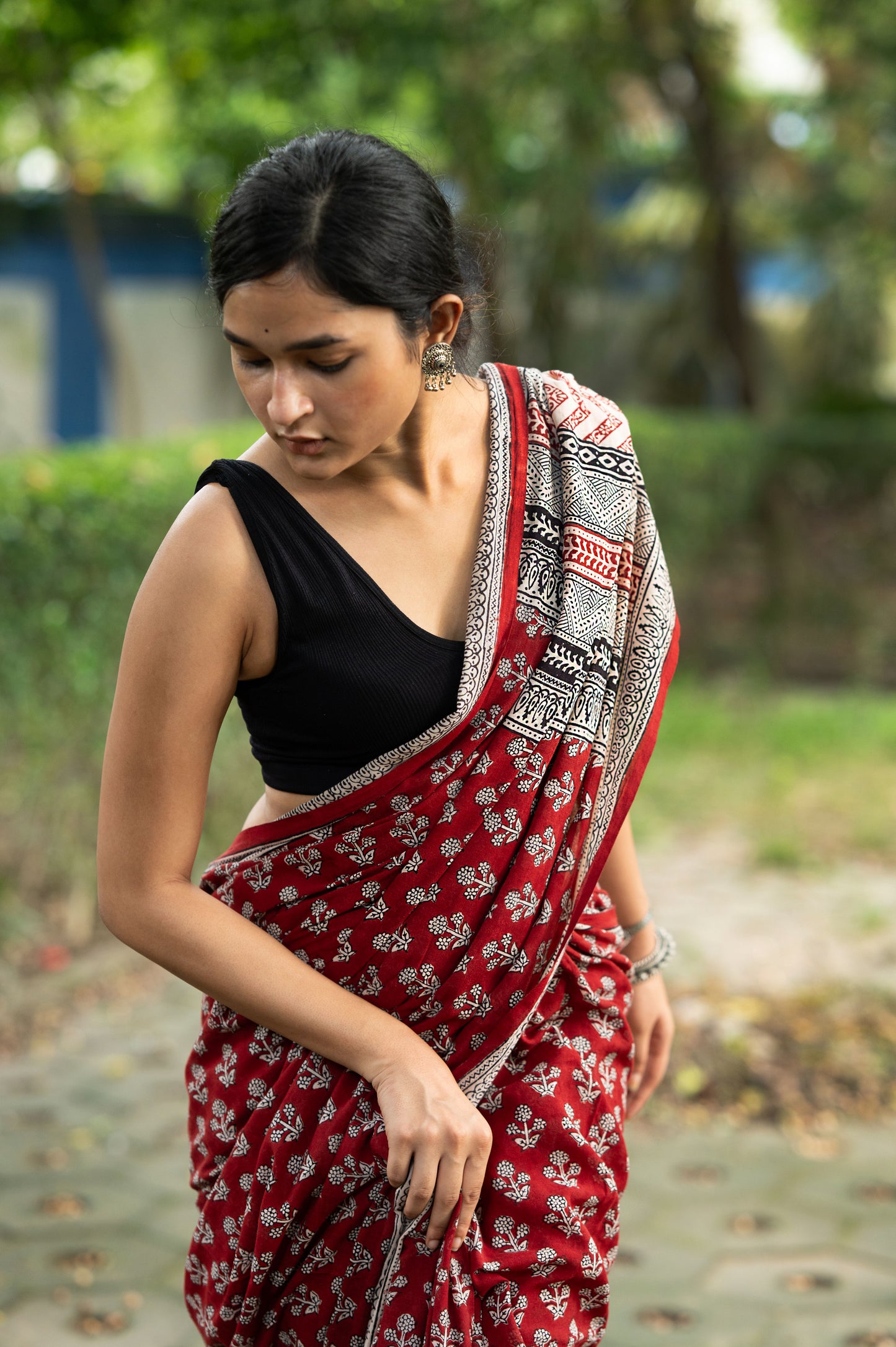 Natural dyed Bagh print sarees - Chitara -  Bindu