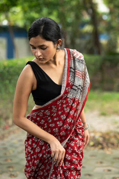 Natural dyed Bagh print sarees - Chitara -  Bindu
