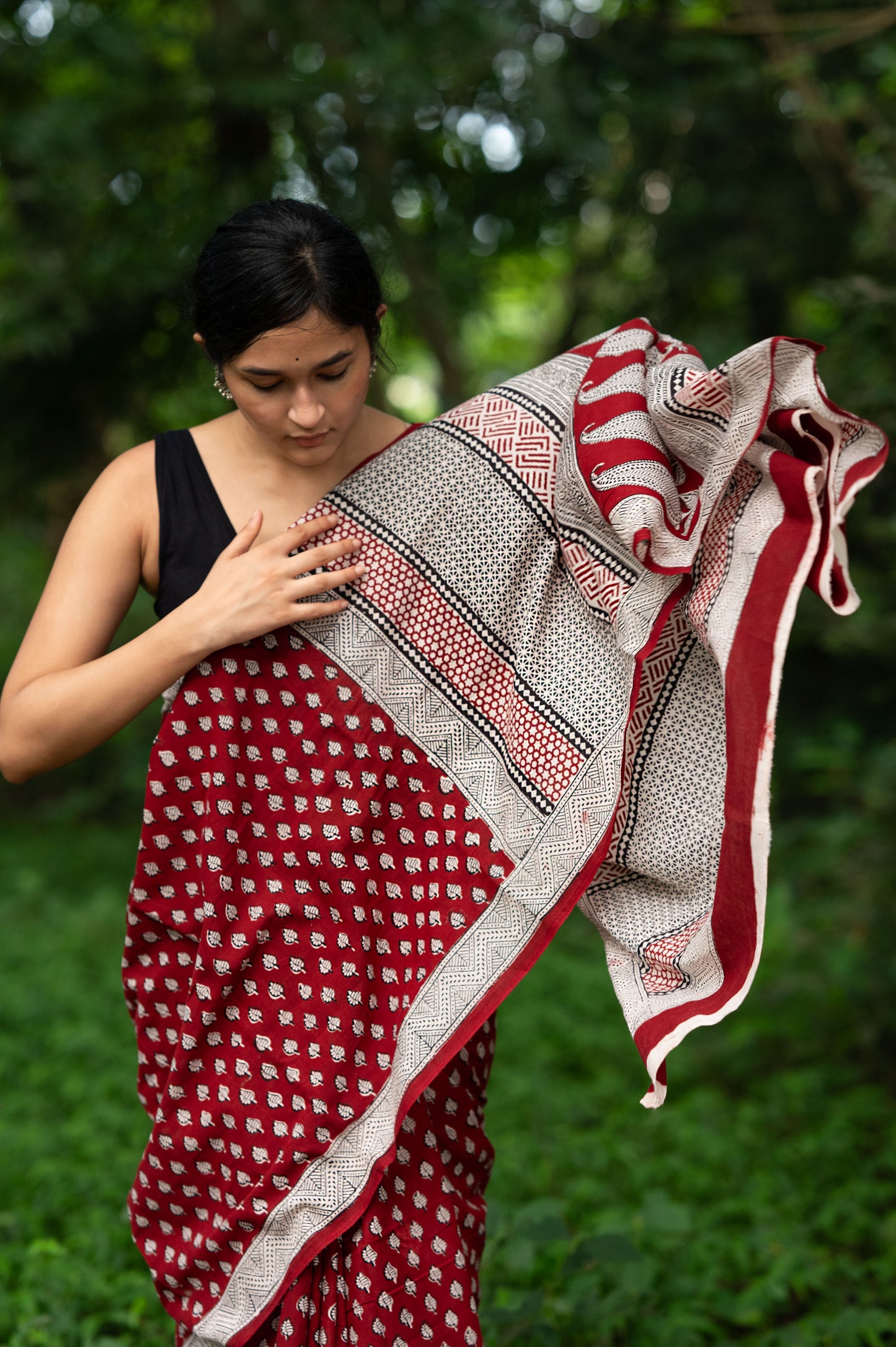 Natural dyed Bagh print sarees - Chitara -  Bindu