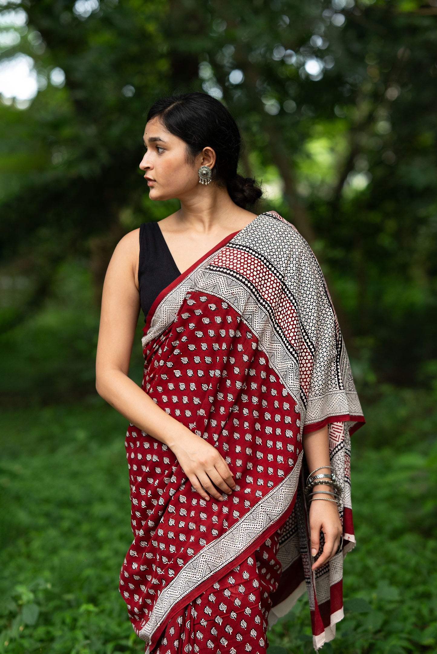 Natural dyed Bagh print sarees - Chitara -  Bindu