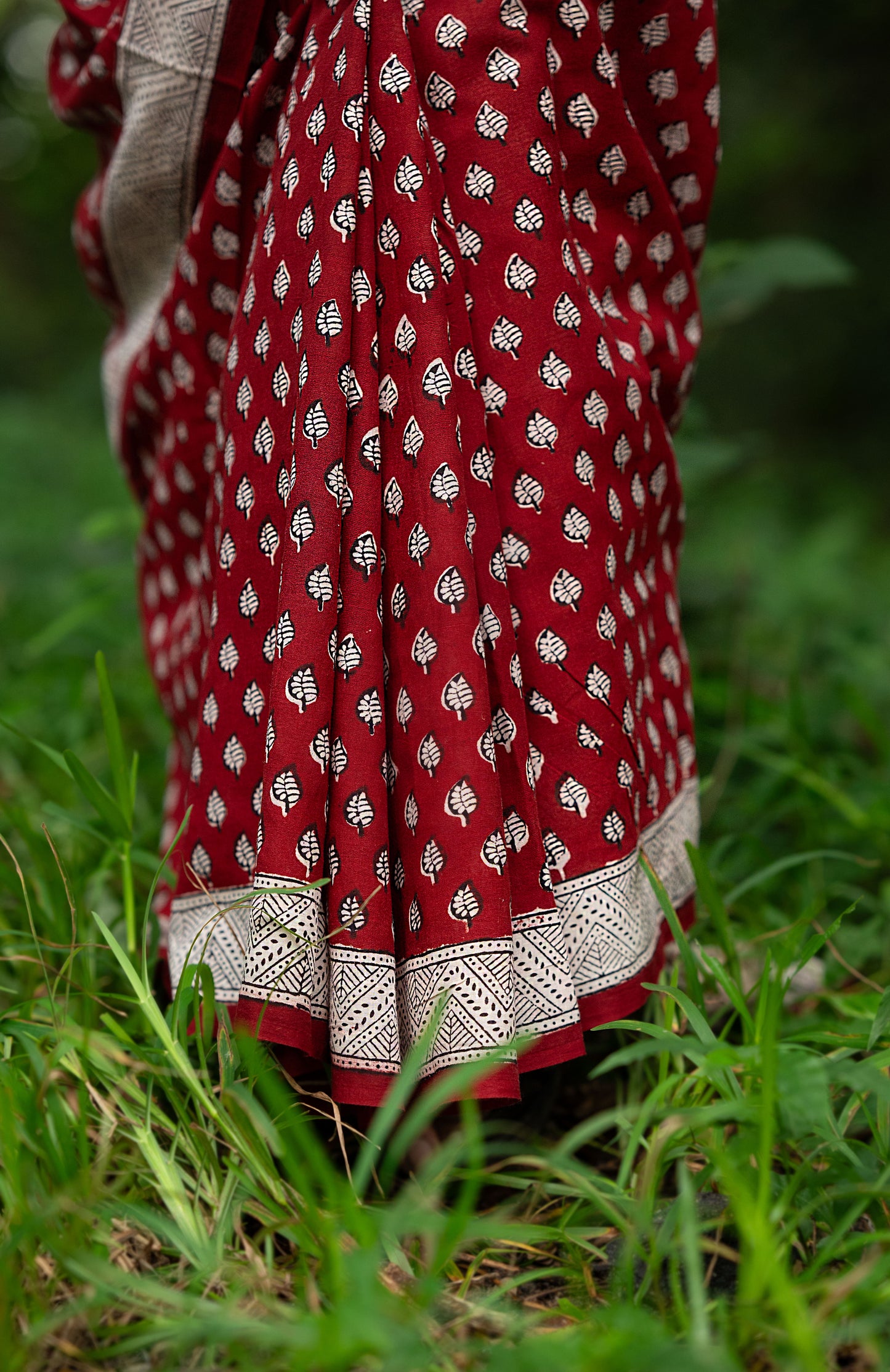 Natural dyed Bagh print sarees - Chitara -  Bindu