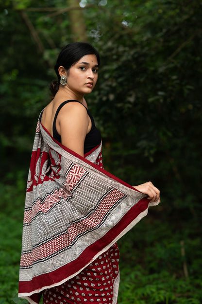 Natural dyed Bagh print sarees - Chitara -  Bindu