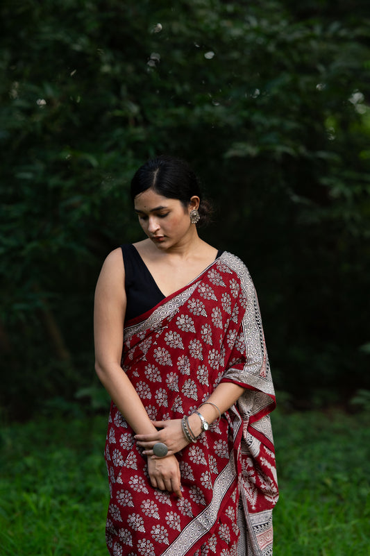 Natural dyed Bagh print sarees - Chitara - Leela