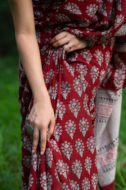 Natural dyed Bagh print sarees - Chitara - Leela