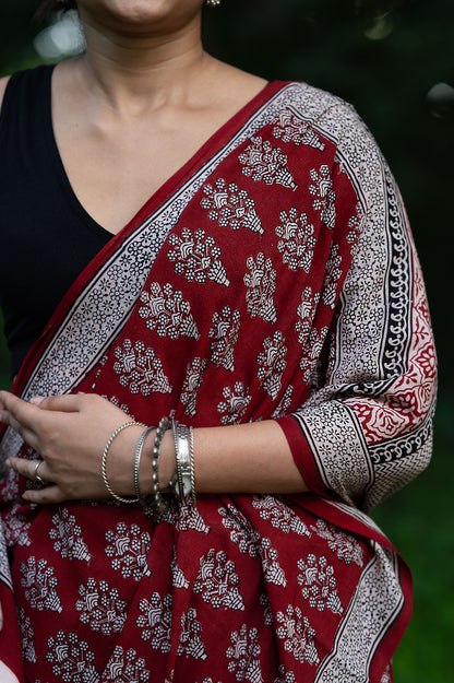 Natural dyed Bagh print sarees - Chitara - Leela