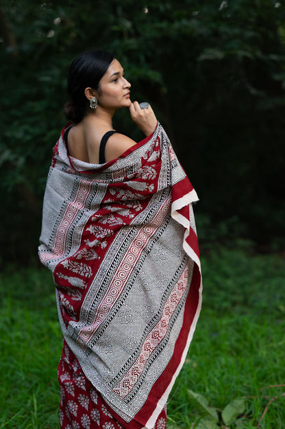 Natural dyed Bagh print sarees - Chitara - Leela