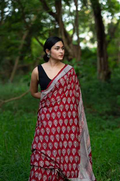Natural dyed Bagh print sarees - Chitara - Leela