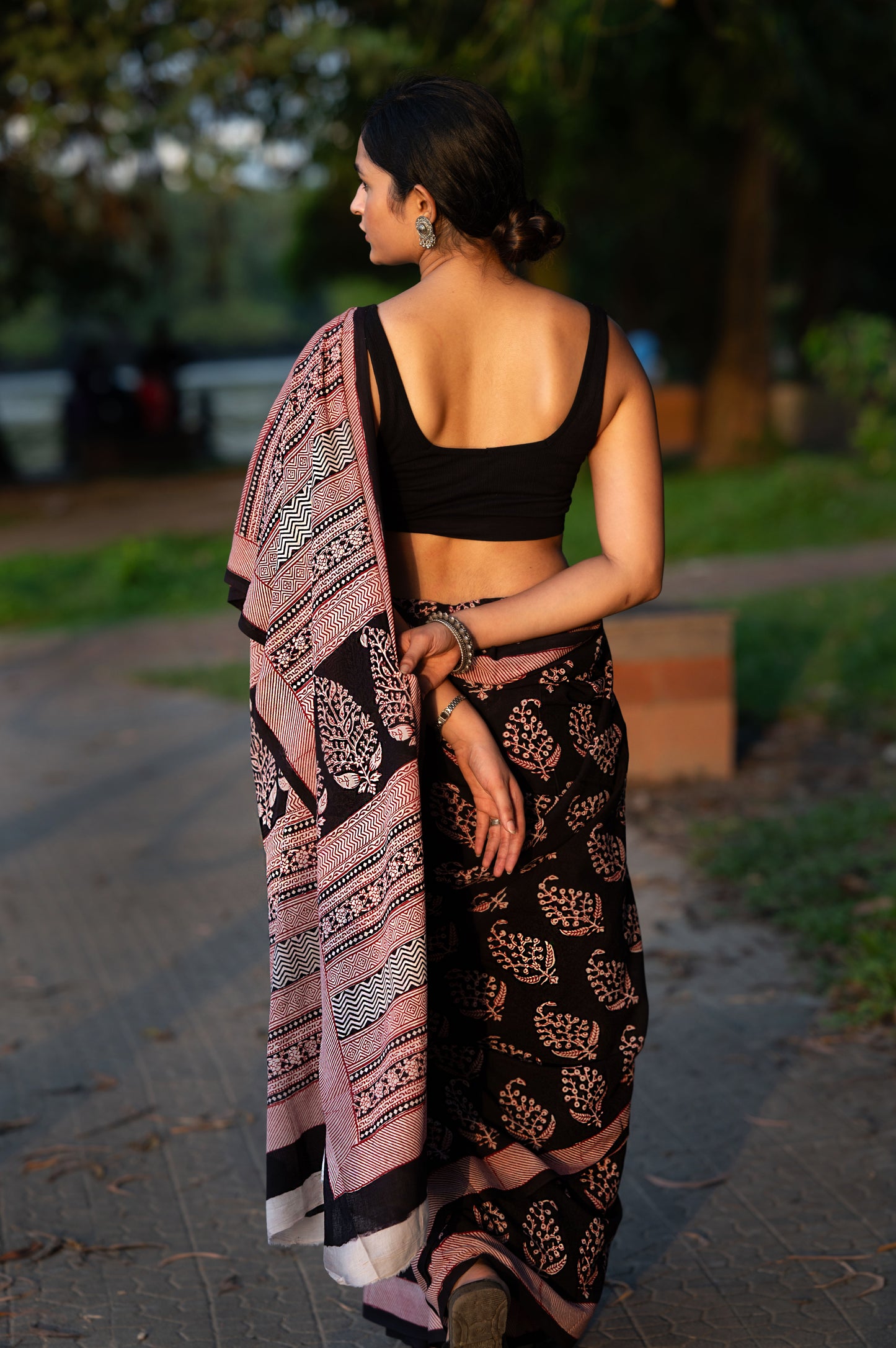 Natural dyed Bagh print sarees - Chitara - Gul