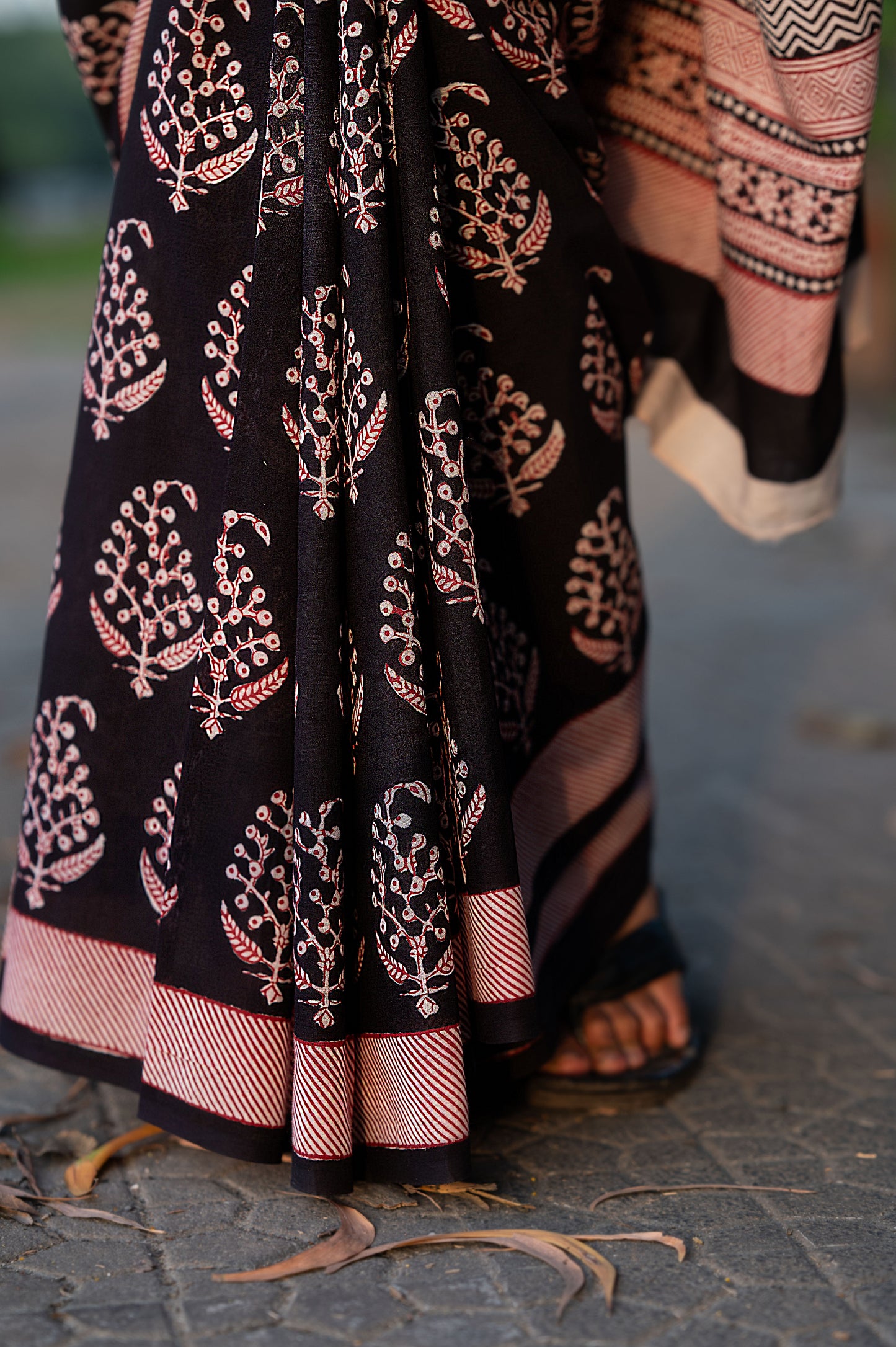 Natural dyed Bagh print sarees - Chitara - Gul