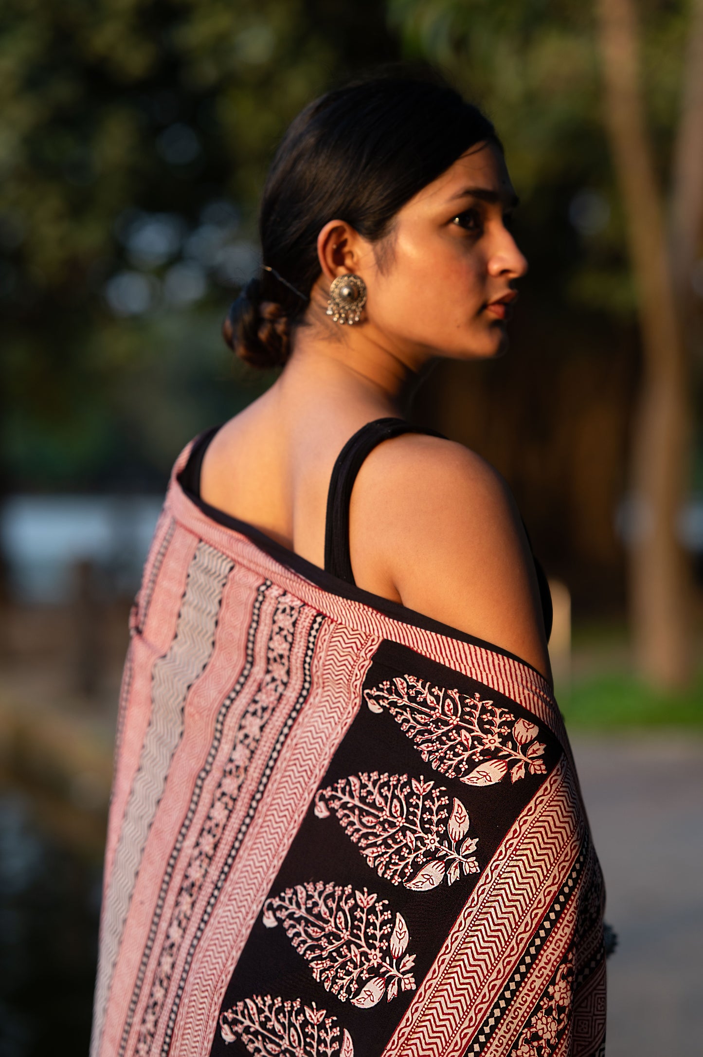 Natural dyed Bagh print sarees - Chitara - Gul
