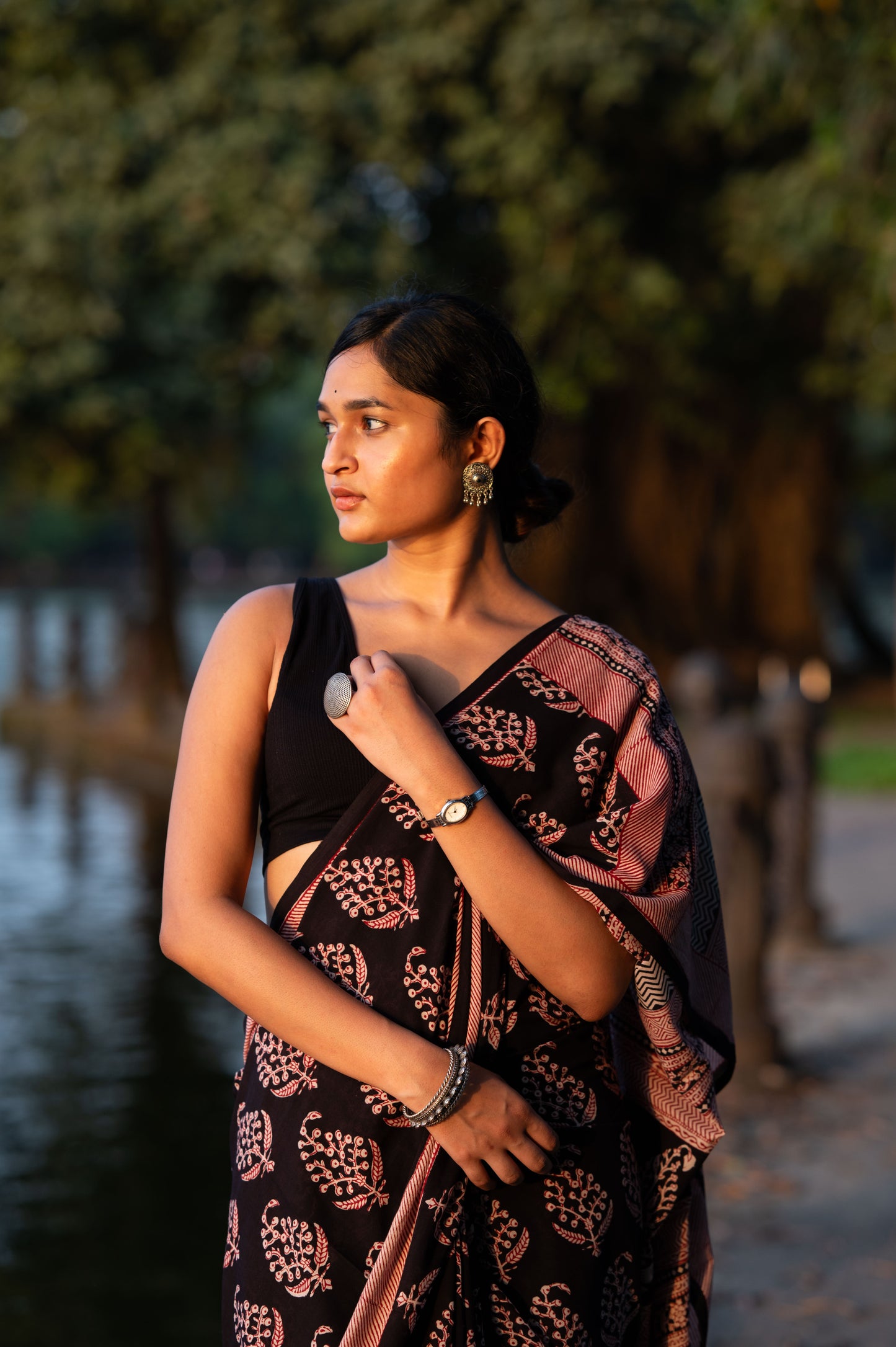 Natural dyed Bagh print sarees - Chitara - Gul