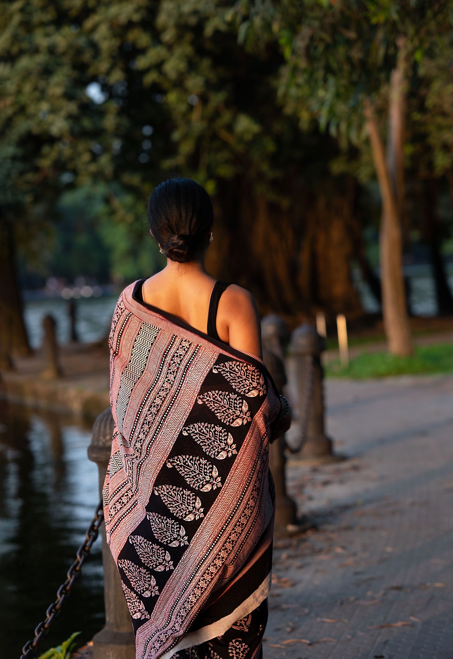Natural dyed Bagh print sarees - Chitara - Gul