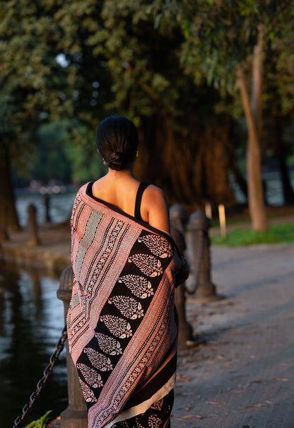 Natural dyed Bagh print sarees - Chitara - Gul