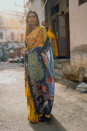 Dancing Ragini  Narmada Batik silk cotton handcrafed saree Kaisori