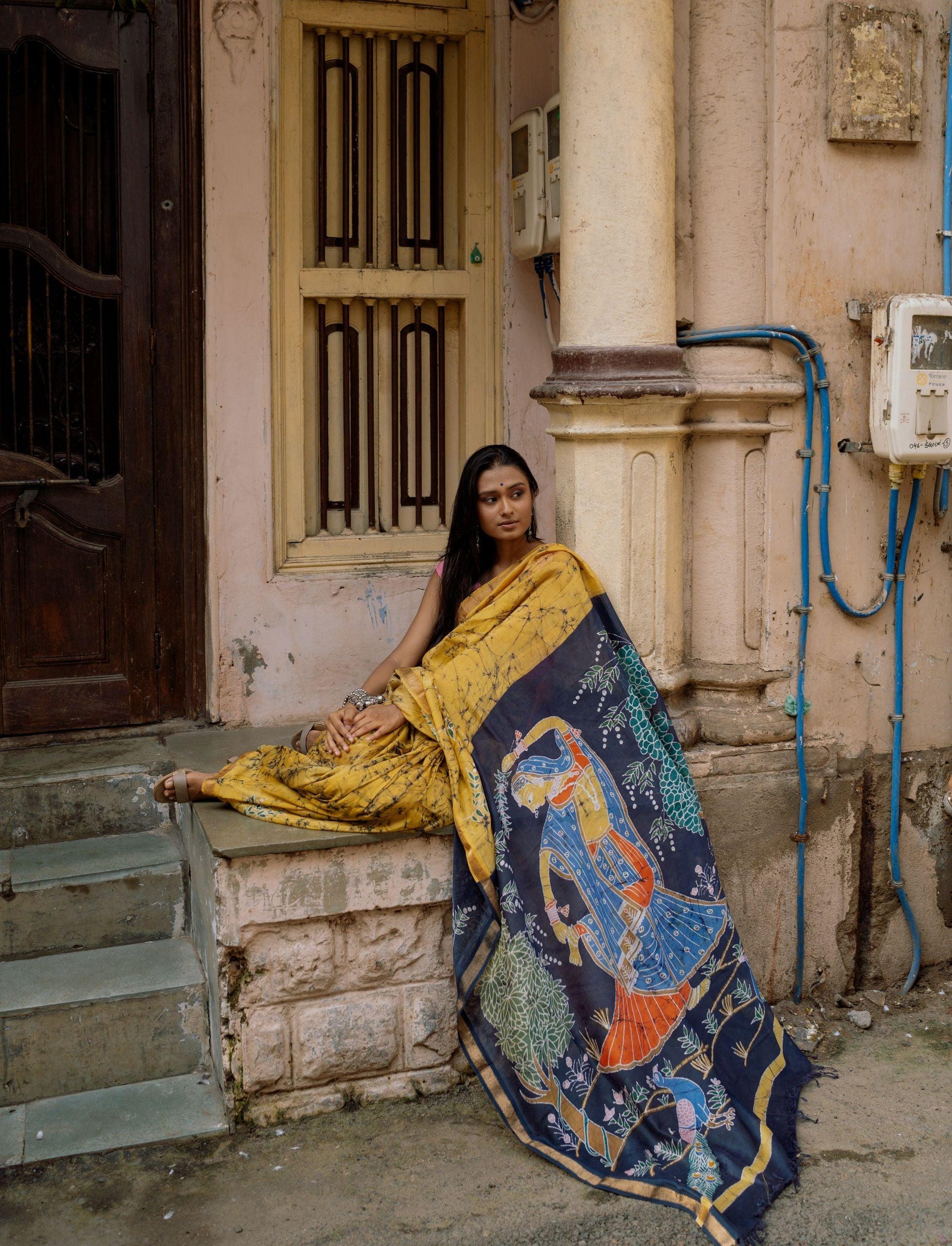 Dancing Ragini  Narmada Batik silk cotton handcrafed saree Kaisori