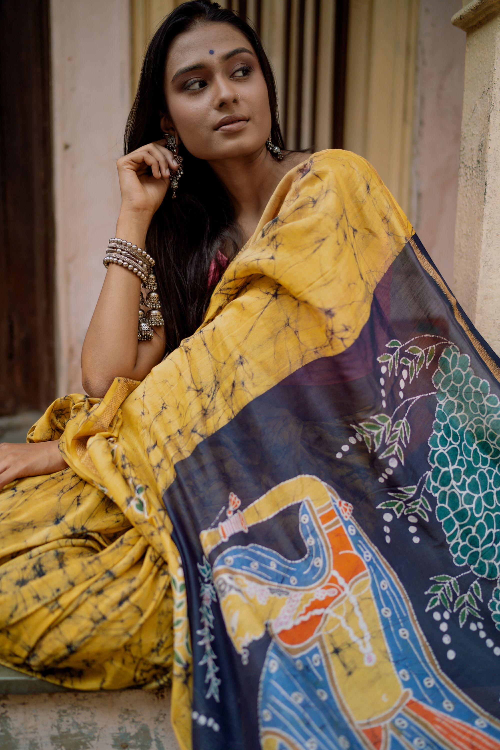 Dancing Ragini  Narmada Batik silk cotton handcrafed saree Kaisori