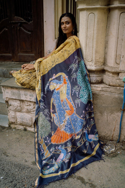 Dancing Ragini  Narmada Batik silk cotton handcrafed saree Kaisori