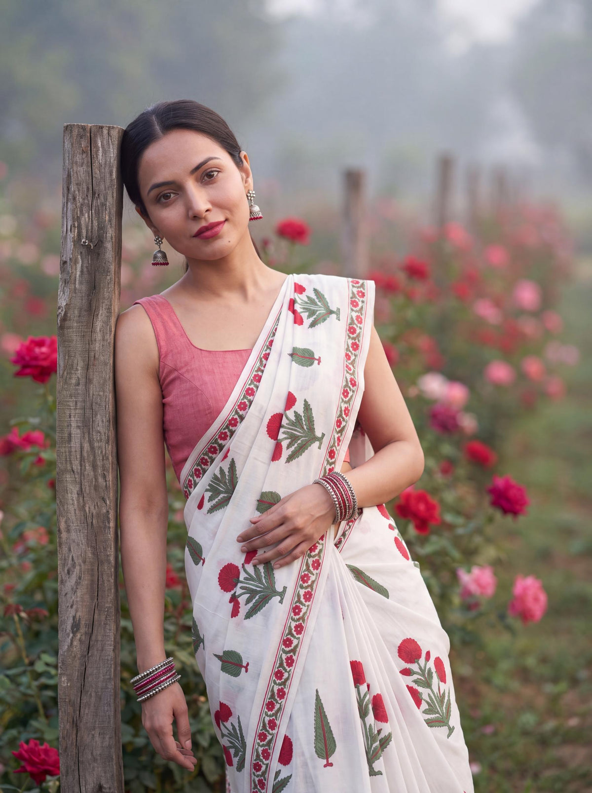 Gulnaar – Pink Sanganeri Block Print Mulmul Saree | Kaisori