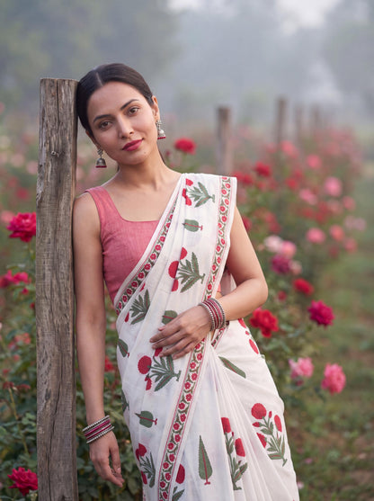 Gulnaar – Pink Sanganeri Block Print Mulmul Saree | Kaisori