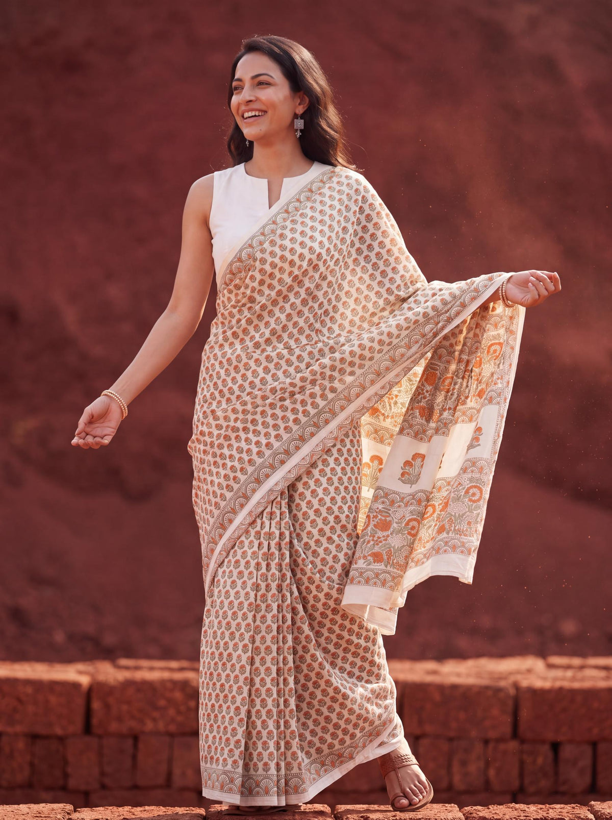Kamal  – Yellow Sanganeri Block Print Mulmul Saree