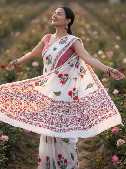 Gulnaar – Pink Sanganeri Block Print Mulmul Saree | Kaisori