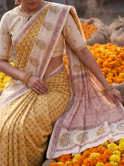 Suhasini – Pink Sanganeri Block Print Mulmul Saree